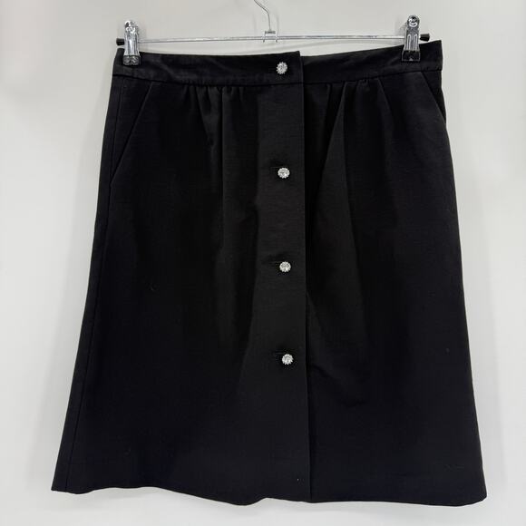 New TALBOTS Womens Rhinstone Black A-Line Skirt Size 8 Mini Short Faux Button